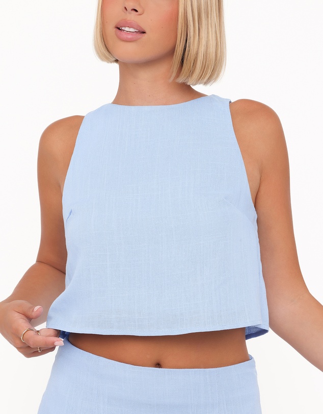 Petal & Pup - Madison Linen Cropped Tank - Blue