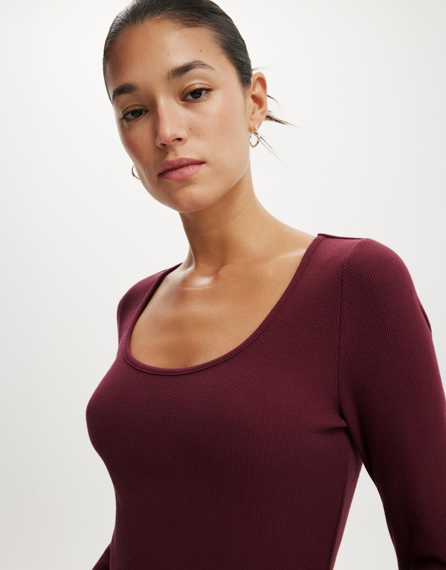 Cotton On - Scoop Neck Rib Long Sleeve Top