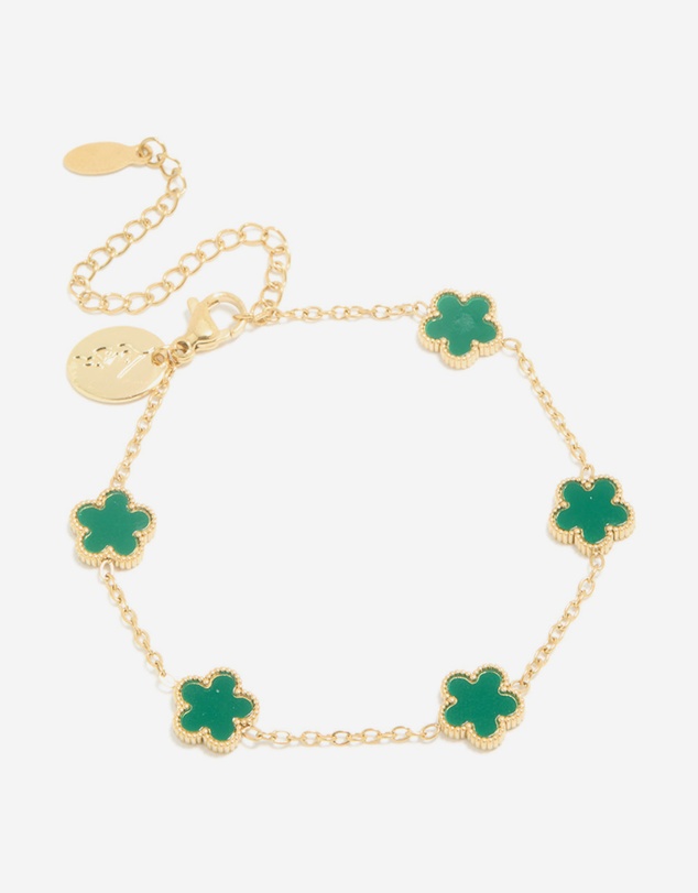 Lovisa - Waterproof Gold Plated Stainless Steel Dark Green Petal Flower Charm Bracelet