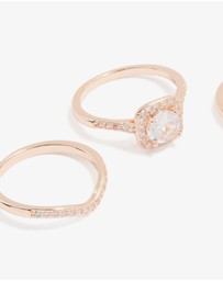 Lovisa - Rose Gold Cubic Zirconia & Pointed Rings 3-Pack