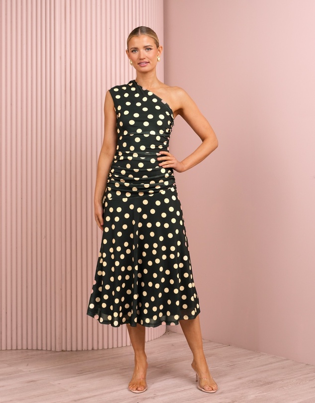 Azzurielle - Daylin Ruched Mesh Midi Dress