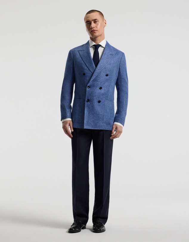 Calibre - Linen Lyocell Twill Double-Breasted Blazer Blue
