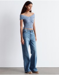 & Other Stories - Ruched V-Neck Mesh Top