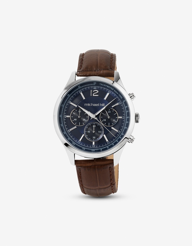 Michael Hill - Men's Chronograph Watch in Stainless Steel & Brown Leather