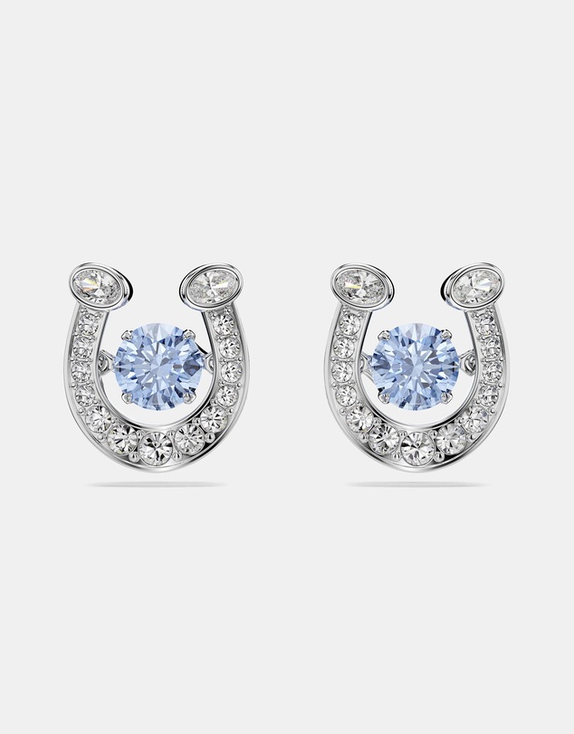 Swarovski - Symbolica Stud Earrings, Round Cut, Pav, Horseshoe, Blue, Rhodium Plated