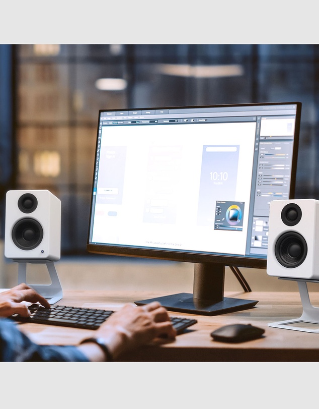 iWorld - Kanto SE2W Elevated Desktop Speaker Stands for Small Speakers - Pair, White