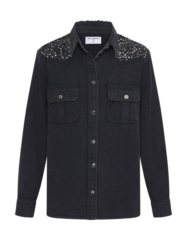 ONE TEASPOON - Black Hand Embellished Denim Western Shirt