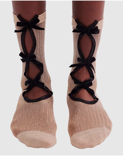 High Heel Jungle - Lurex Velvet Bow Socks