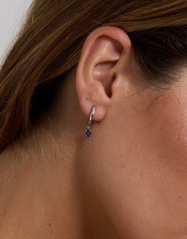 Michael Hill - Created Sapphire Drop Huggie Hoop Earrings in Sterling Silver