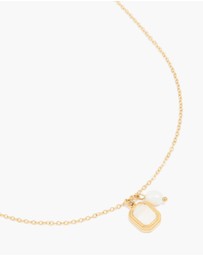 Lovisa - Waterproof Gold Plated Stainless Steel Pearl & Square Pendant Necklace Set