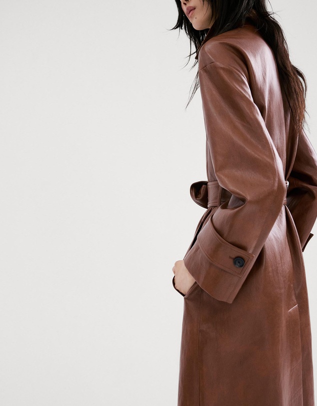 M.N.G - Long Faux-Leather Trench Coat With Belt