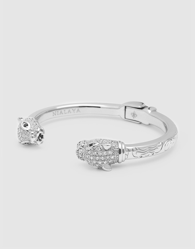 Nialaya Jewellery - Men's Silver CZ Panther Bangle
