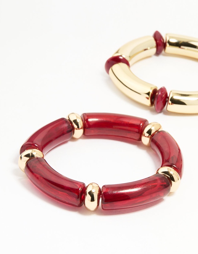 Lovisa - Gold Red Stretch Bangles 3-Pack