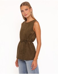 Petal & Pup - Caleb Faux Suede Tunic Top - Khaki