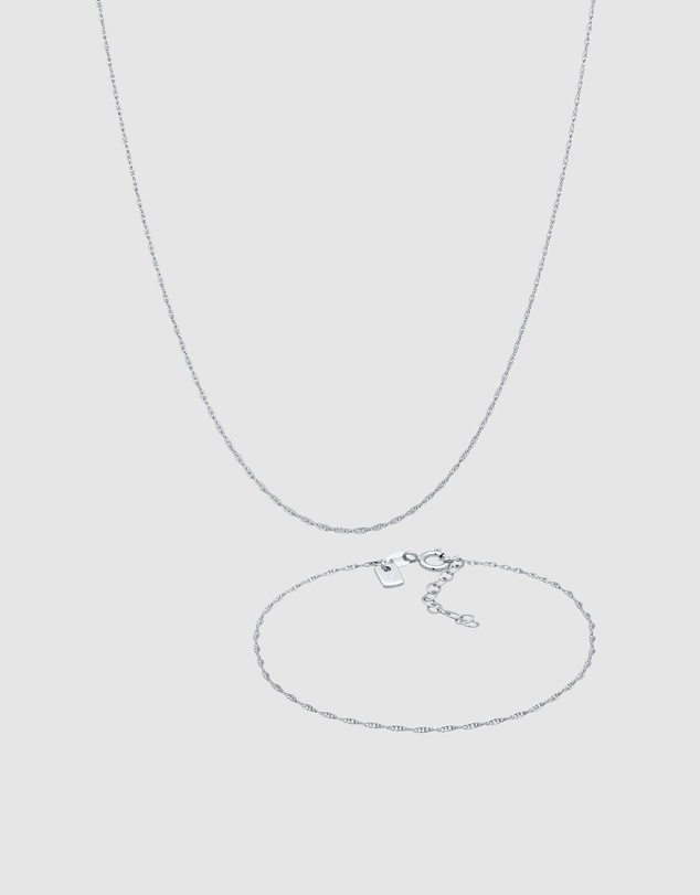Kuzzoi - ICONIC EXCLUSIVE - Twisted Helix Chain Necklace and Bracelet Set in 925 Sterling Silver
