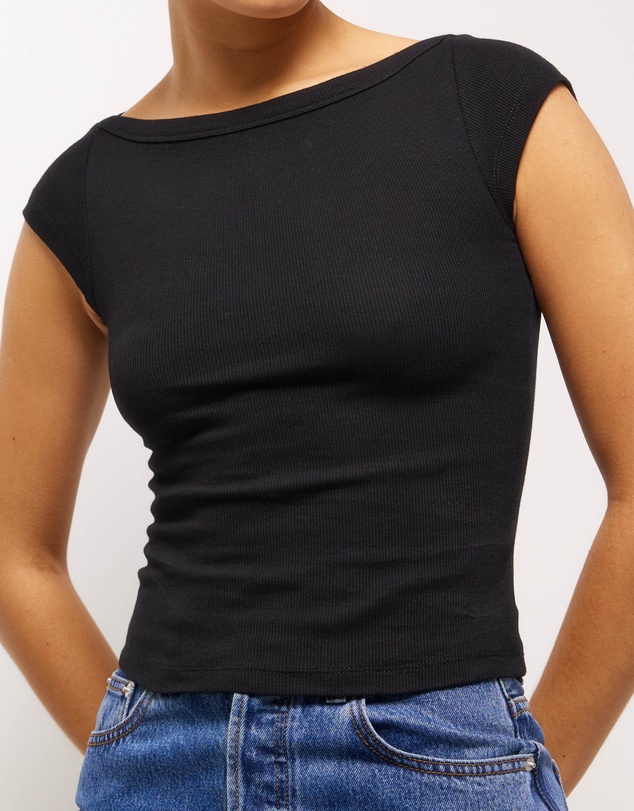 AERE - Boat Neck Cap Sleeve T-Shirt