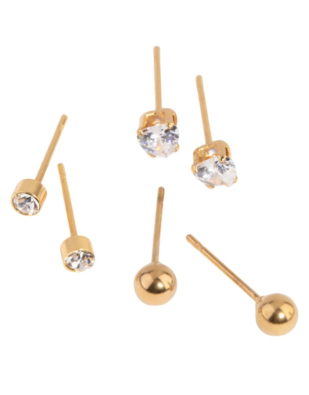 Lovisa - 24 Carat Gold Plated Surgical Steel Love Pack Stud Earrings