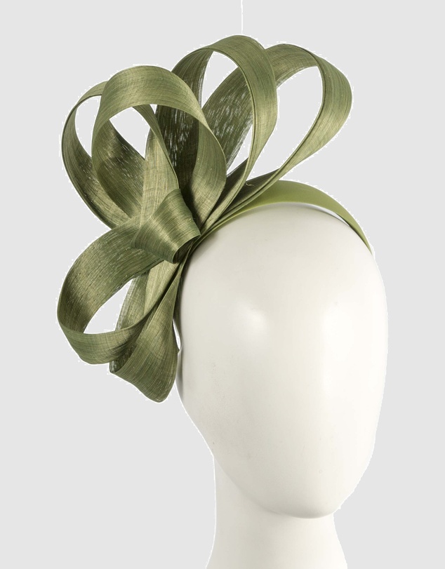 Fillies Collection - Olive Silk Abaca Loops Racing Fascinator