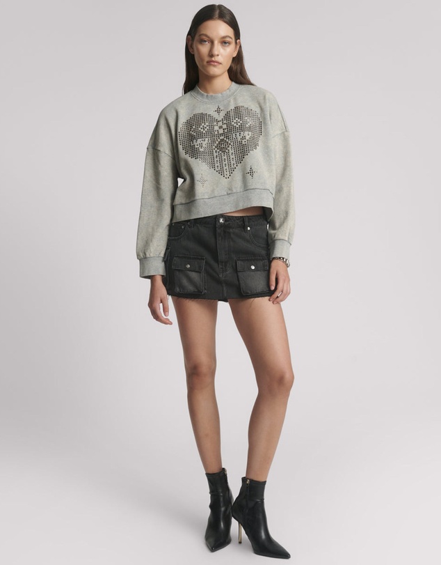 ONE TEASPOON - Studded Heart Grey Cropped Sweater - Grey Marl
