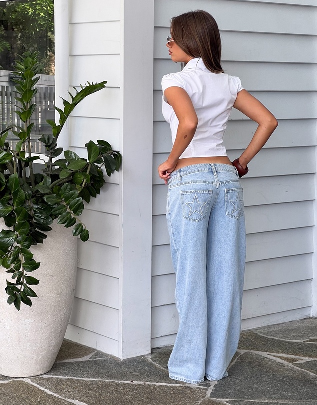 Beginning Boutique - Clara Star Light Wash Denim Low Rise Jeans