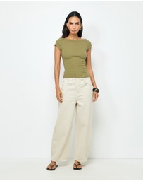 AERE - Mid Rise Barrel Leg Jeans
