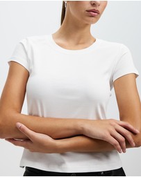 Honey and Beau -  jersey slim fit top with cap sleeves in white