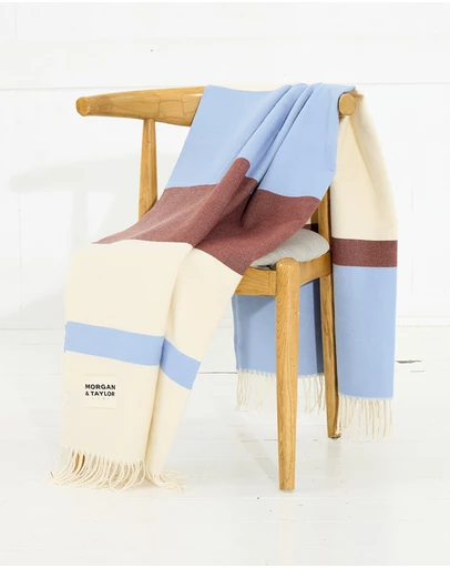 Morgan & Taylor - Kori Throw Blanket in Blue, Cream and Brown Stripes