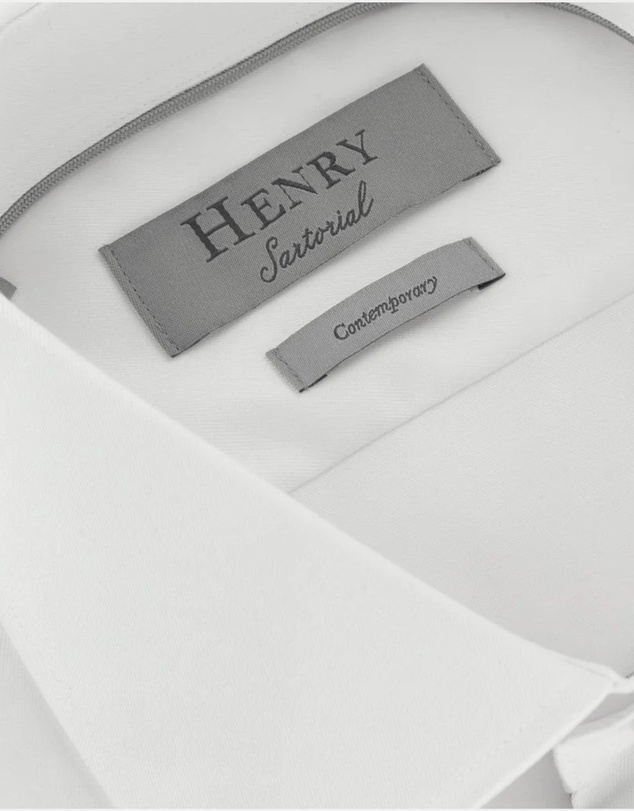 Henry Bucks - HENRY SARTORIAL Contemporary Fit Plain Twill Single Cuff Shirt WHITE