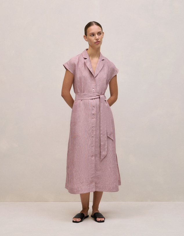 Trenery - Linen End On End Stripe Shirt Dress in Light Pink