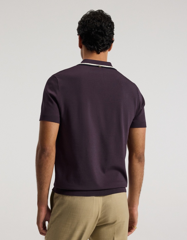 Calibre - Stripe Open Neck Knit Polo Plum