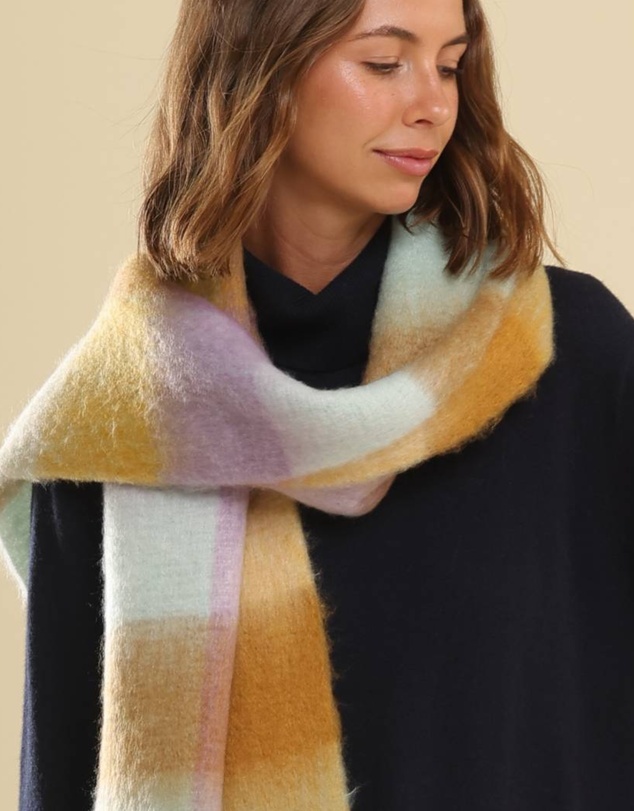 Morgan & Taylor - Emma Chunky Check Scarf Purple & Citrus Orange