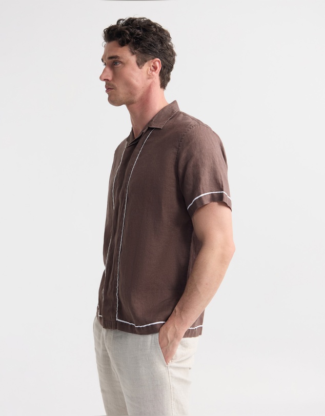 Oxford - Cooper Short Sleeve French Linen Piping Shirt