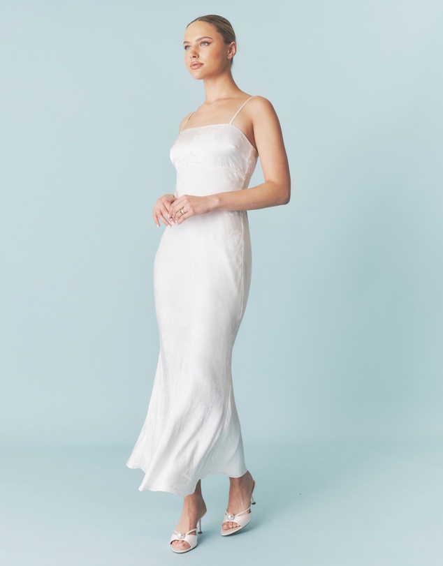 Six Stories - Floral Satin Jacquard Strappy Maxi Dress