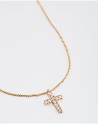 Lovisa - Waterproof Gold Plated Stainless Steel Cubic Zirconia Cross Necklace