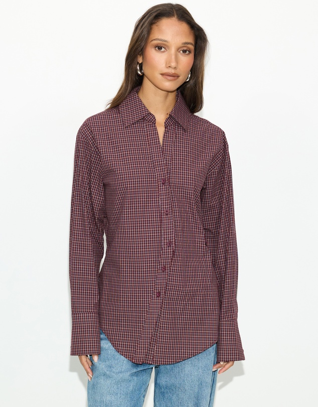 Dazie - Em Asymmetrical Check Button Up Shirt
