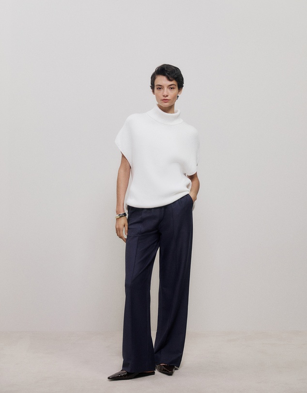Trenery - Cotton Cashmere Sleeveless High Neck Knit in White