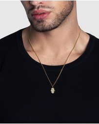 Nialaya Jewellery - Men's Hamsa Hand Necklace in Gold