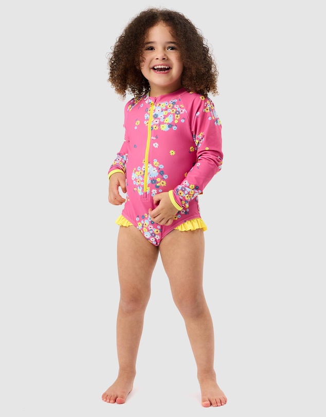 Goldie + Ace - Floral LS Frill Swimsuit - Babies-Kids