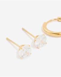 Lovisa - Waterproof Gold Plated Stainless Steel Cubic Zirconia Huggie & Stud Earrings 3-Pack