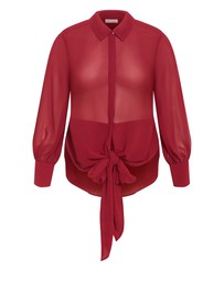 City Chic - Plus size Jane Tie Hem Shirt - ruby