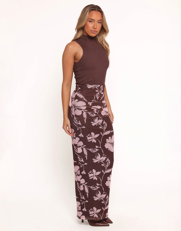Petal & Pup - Navida Mesh Midi Skirt - Pink Brown Floral