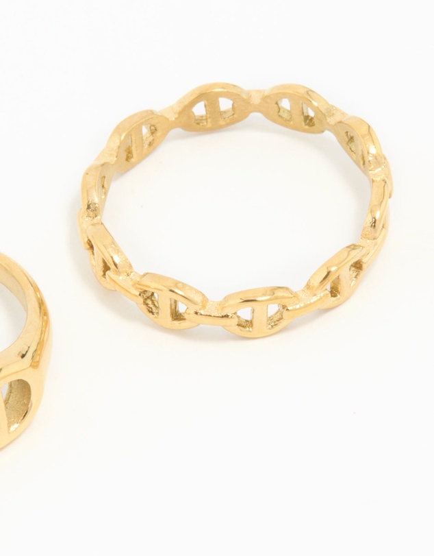 Lovisa - Waterproof Gold Plated Stainless Steel Link Stacking Rings 2-Pack
