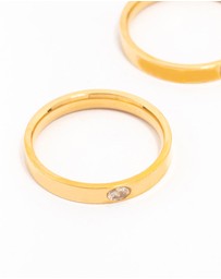 Lovisa - Waterproof Gold Plated Stainless Steel Cubic Zirconia Stacking Rings 3-Pack