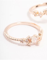 Lovisa - Rose Gold Plated Floral Stone Stacking Ring Pack
