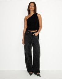 Dazie - After Party Neck Tie One Shoulder Top