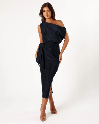Petal & Pup - Santiago Off Shoulder Midi Dress - Navy