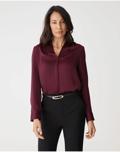 Forcast - Claire Pleat Neck Satin Blouse
