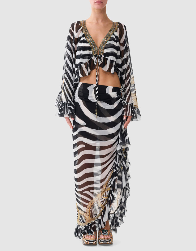 Camilla - Relaxed Wrap Tie Skirt With Ruffle