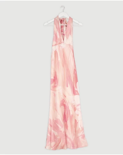 Revibe - Repaired Shona Joy Roberts Halter Neck Maxi Dress - AU 6