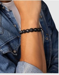Nialaya Jewellery - Men's Beaded Bracelet with CZ Diamond, Lava Stone, Matte Onyx and Agate